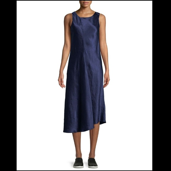 Vince ink blue satin Bias sleeveless midi dress - Picture 1 of 9